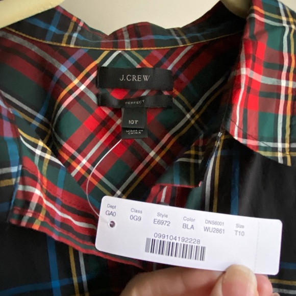 J Crew perfect fit button up 10tall NWT holiday plaid - Picture 2 of 5